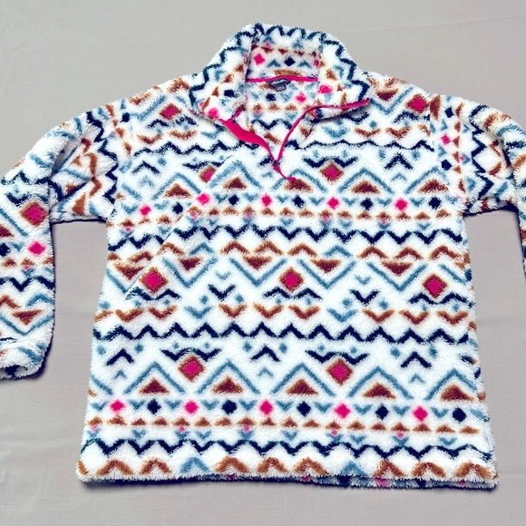 Eddie Bauer 1/4 Zip Pullover Fleece Aztec Print So Soft Size L - Picture 1 of 9